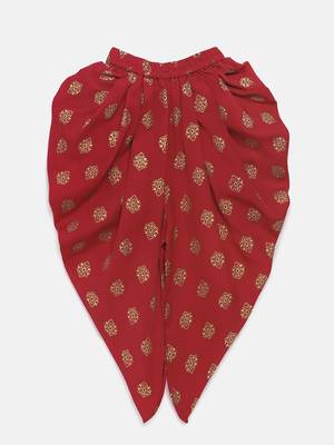 Red printed polyester top with dhoti for girls 3