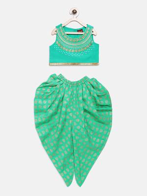 Green printed polyester kids-tops 1