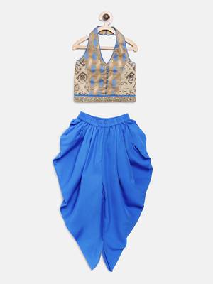 Blue printed brocade kids-tops 1