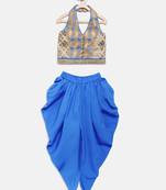 Blue printed brocade kids-tops