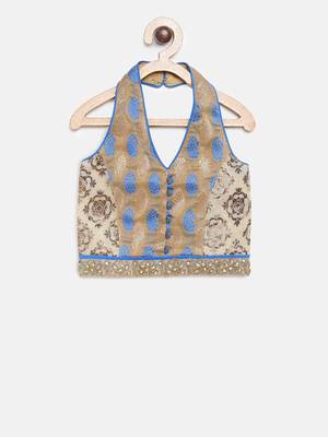 Blue printed brocade kids-tops 2