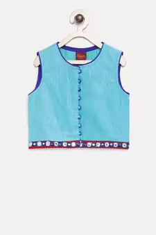 Blue printed cotton kids-tops