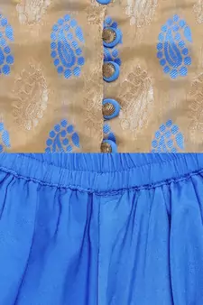 Blue printed brocade kids-tops