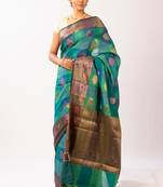 Blue woven Banarasi Cotton Silk saree with Blouse