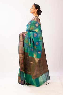 Blue woven Banarasi Cotton Silk saree with Blouse 2