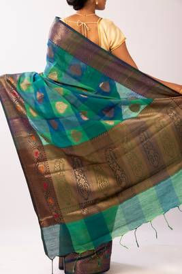 Blue woven Banarasi Cotton Silk saree with Blouse 4