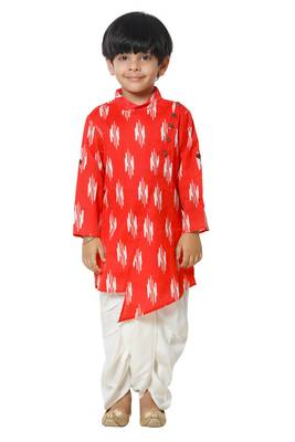 Red Ikat Print Kurta with Dhoti Set for boys 1
