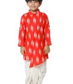 Red Ikat Print Kurta with Dhoti Set for boys