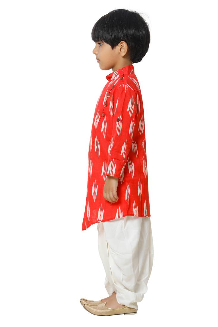 Red Ikat Print Kurta with Dhoti Set for boys
