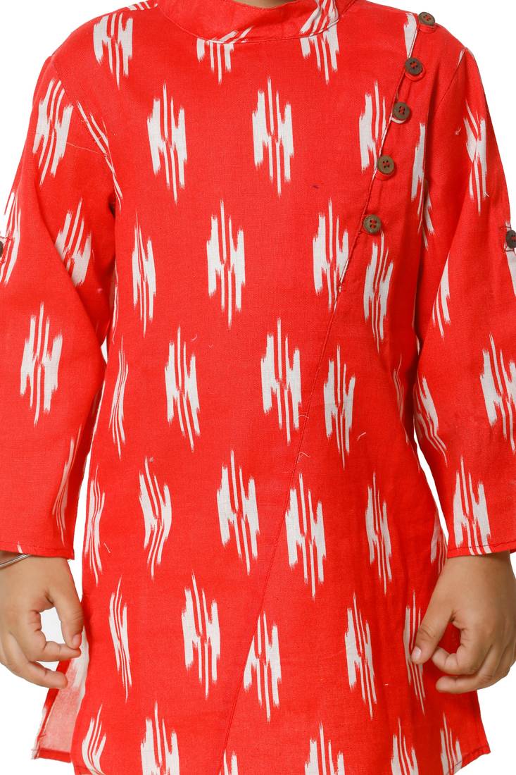 Red Ikat Print Kurta with Dhoti Set for boys