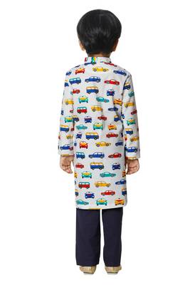 Car Printed White Cotton Kurta Pyjama Set 3