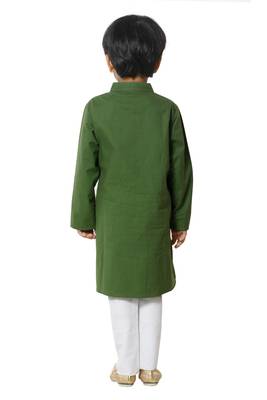 Green Cotton Embroidered Kurta Pyjama Set for boys 3