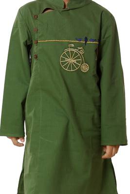 Green Cotton Embroidered Kurta Pyjama Set for boys 4