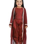 Check Brown Top Dhoti With Jacket set for girls