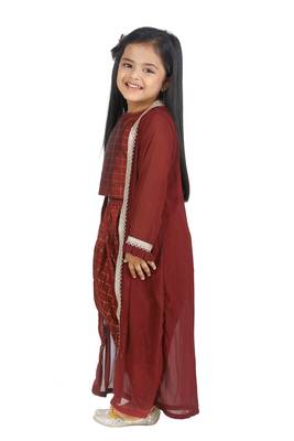 Check Brown Top Dhoti With Jacket set for girls 3