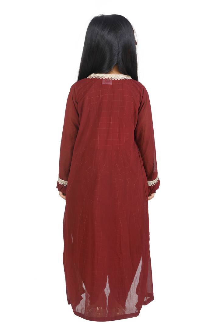 Check Brown Top Dhoti With Jacket set for girls