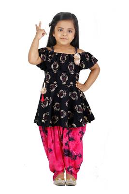 Foil Print Navy peplum suit with Dhoti Set for girls 1