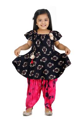 Foil Print Navy peplum suit with Dhoti Set for girls 2