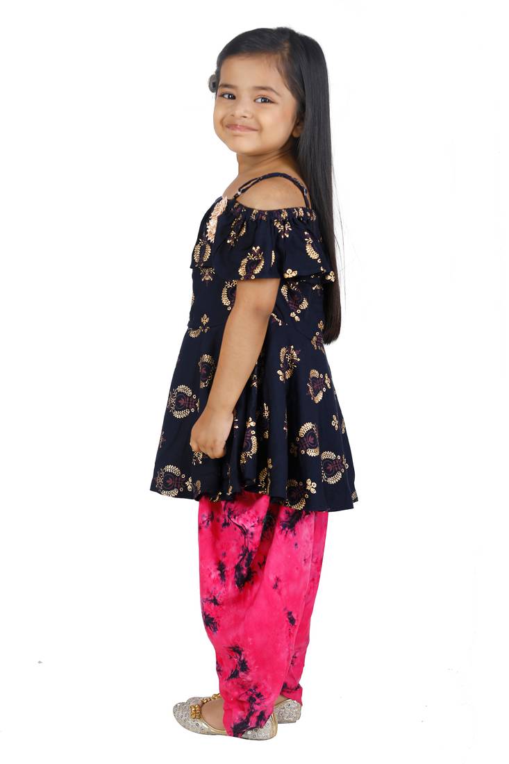 Foil Print Navy peplum suit with Dhoti Set for girls