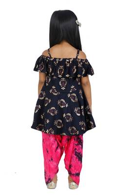 Foil Print Navy peplum suit with Dhoti Set for girls 4