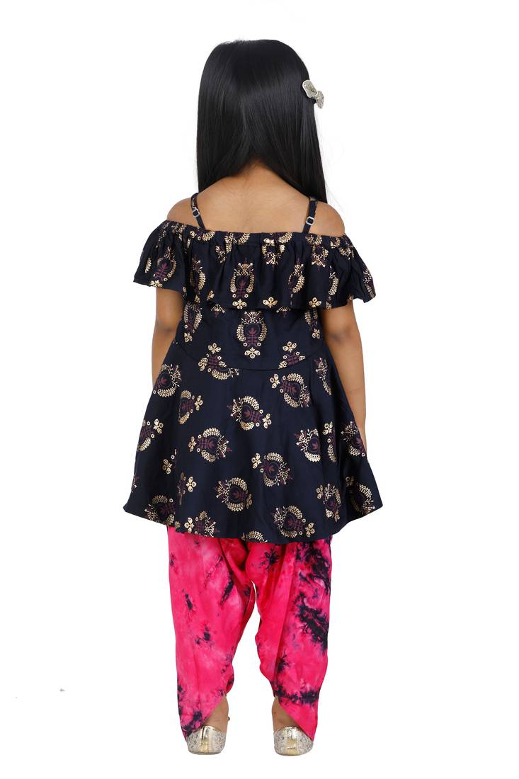 Foil Print Navy peplum suit with Dhoti Set for girls