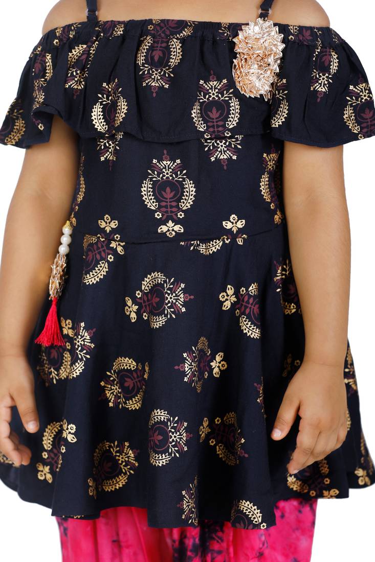 Foil Print Navy peplum suit with Dhoti Set for girls