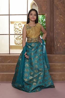Green printed Polyester Stitched lehenga choli 1