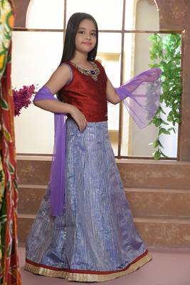 Blue embroidered Polyester Stitched lehenga choli 1