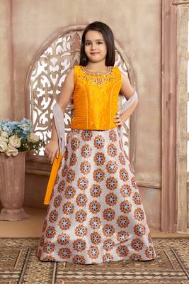 Grey printed Polyester Stitched lehenga choli 1