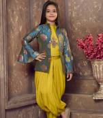 mustard embroidered Satin stitched kids salwar suits