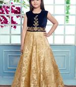 blue embroidered velvet stitched girls gown