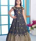 grey printed polyester stitched girls gown