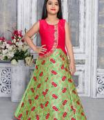 green woven polyester stitched girls gown