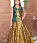 yellow embroidered polyester stitched girls gown