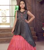 pink embroidered polyester kids girl gowns