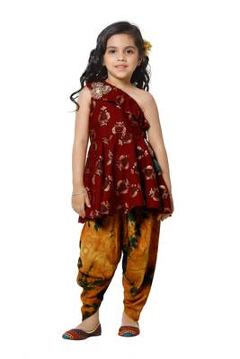 Maroon peplum kurta with Dhoti Set for girls 2