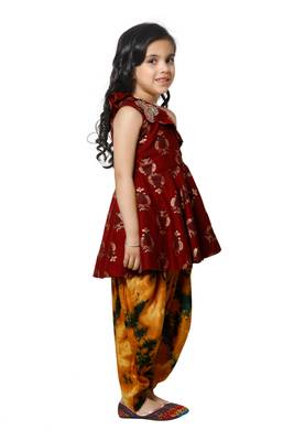Maroon peplum kurta with Dhoti Set for girls 3