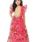 Bright Ruffle Choli with Hot Pink Lehenga Set for Girls