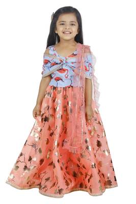 Flammigo Bow choli with Safforn Lehenga Set for Girls 1