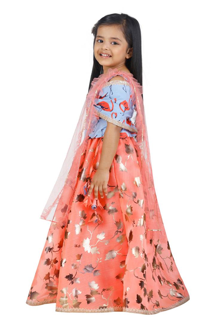 Flammigo Bow choli with Safforn Lehenga Set for Girls