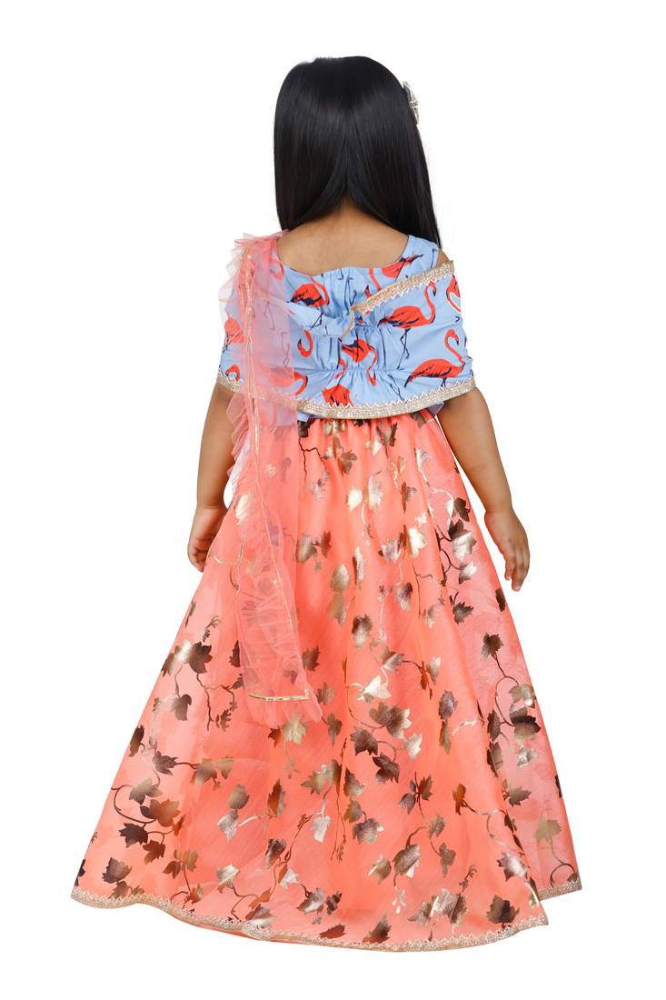 Flammigo Bow choli with Safforn Lehenga Set for Girls
