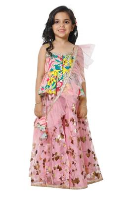 Multicolour Peplum choli with Pink Lehenga Set for Girls 1