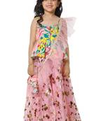 Multicolour Peplum choli with Pink Lehenga Set for Girls
