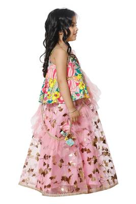 Multicolour Peplum choli with Pink Lehenga Set for Girls 3