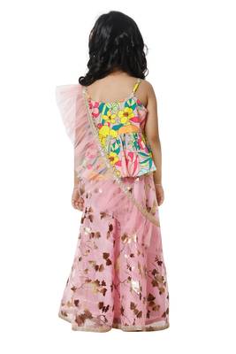 Multicolour Peplum choli with Pink Lehenga Set for Girls 4