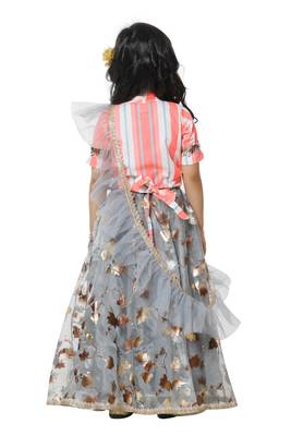 Neon Stripe Choli with Grey Lehenga Set for Girls 4