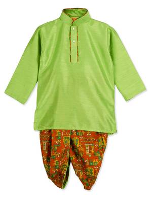 green KURTA WITH ANIMAL PRINT DHOTI 1