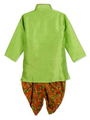 green KURTA WITH ANIMAL PRINT DHOTI 3