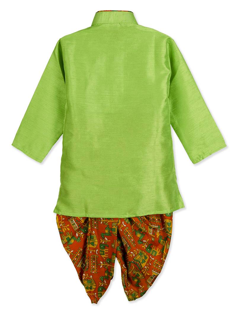 green KURTA WITH ANIMAL PRINT DHOTI