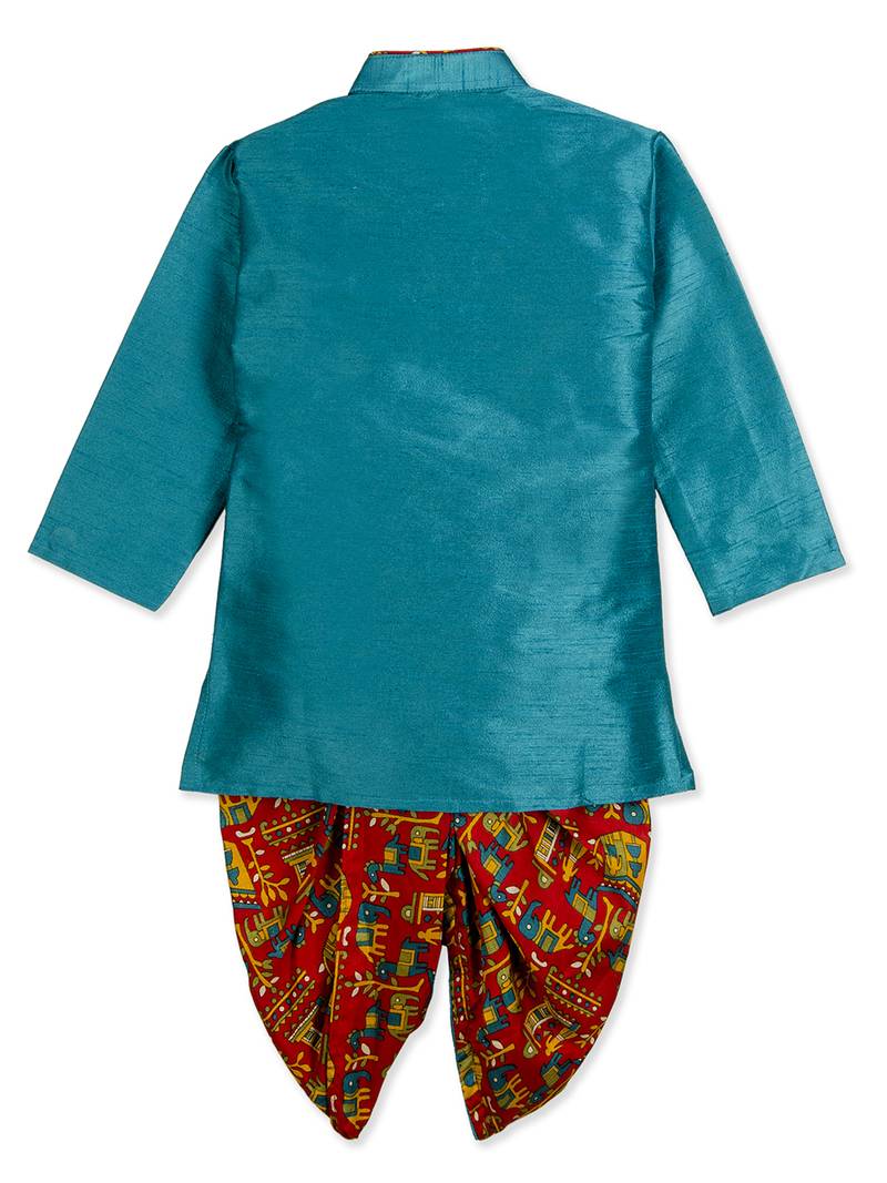 Green Kurta With Animal Print Dhoti